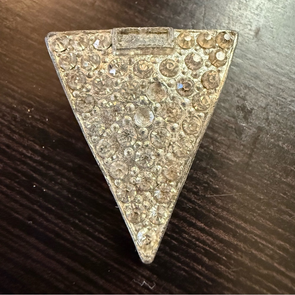 Vintage Silver Tone Rhinestone Art Deco Triangle Dress Clip